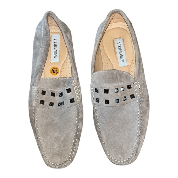 Men’s Steve Madden slip on loafers suede size 10.5 studded silver tan dressy - Picture 1 of 6
